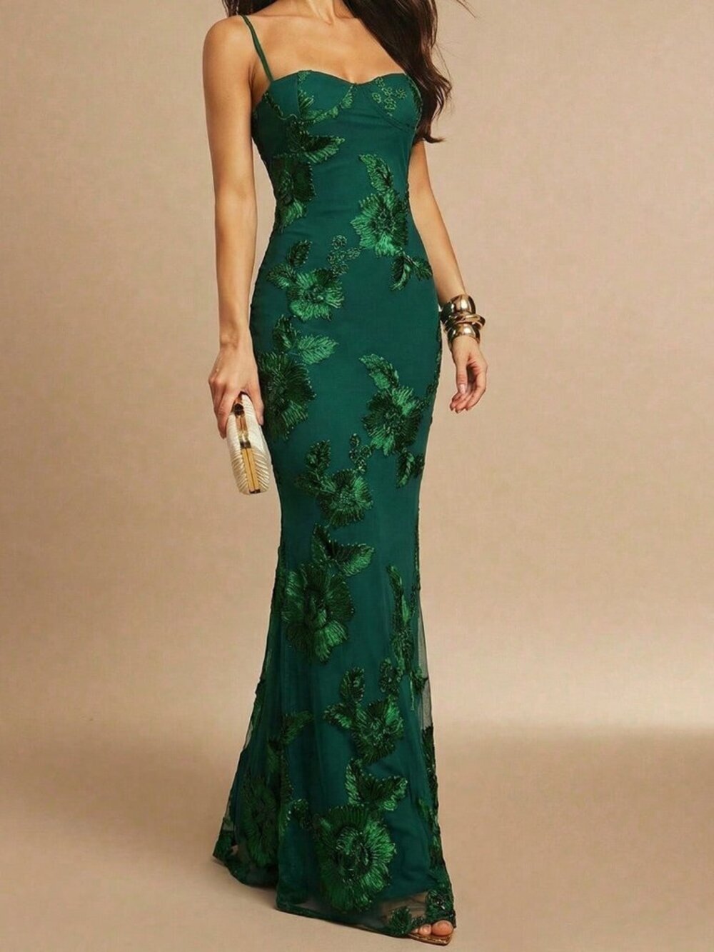 Dark Green Party Women's 3d Floral Sexy Bodycon Slip Dress - Picture 3 of 6